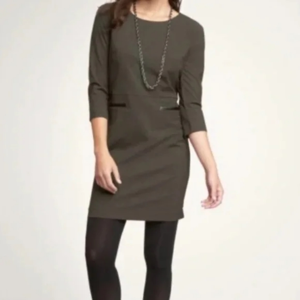 GAP Mini Sheath Dress Grey Faux Leather Accent 3/4 Sleeve Business Casual Size 0